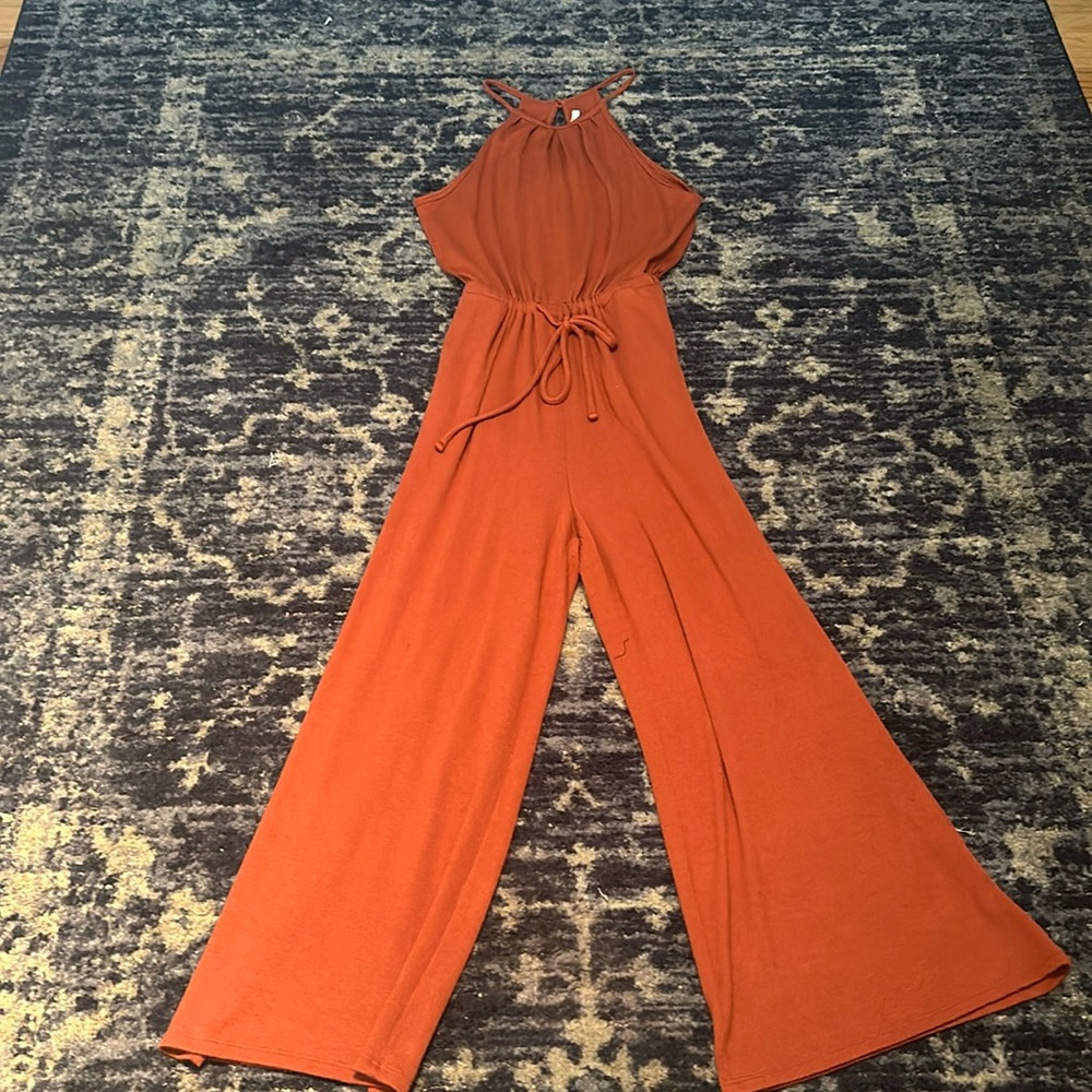 Lush XS Copper orange jumpsuit with pockets drawstring waist.